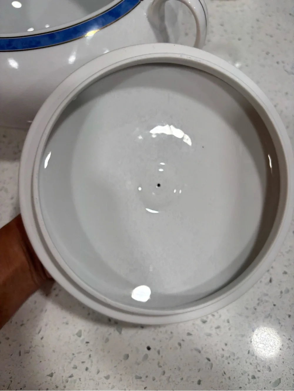 Christofle White Porcelain Covered Soup Tureen with Blue Band